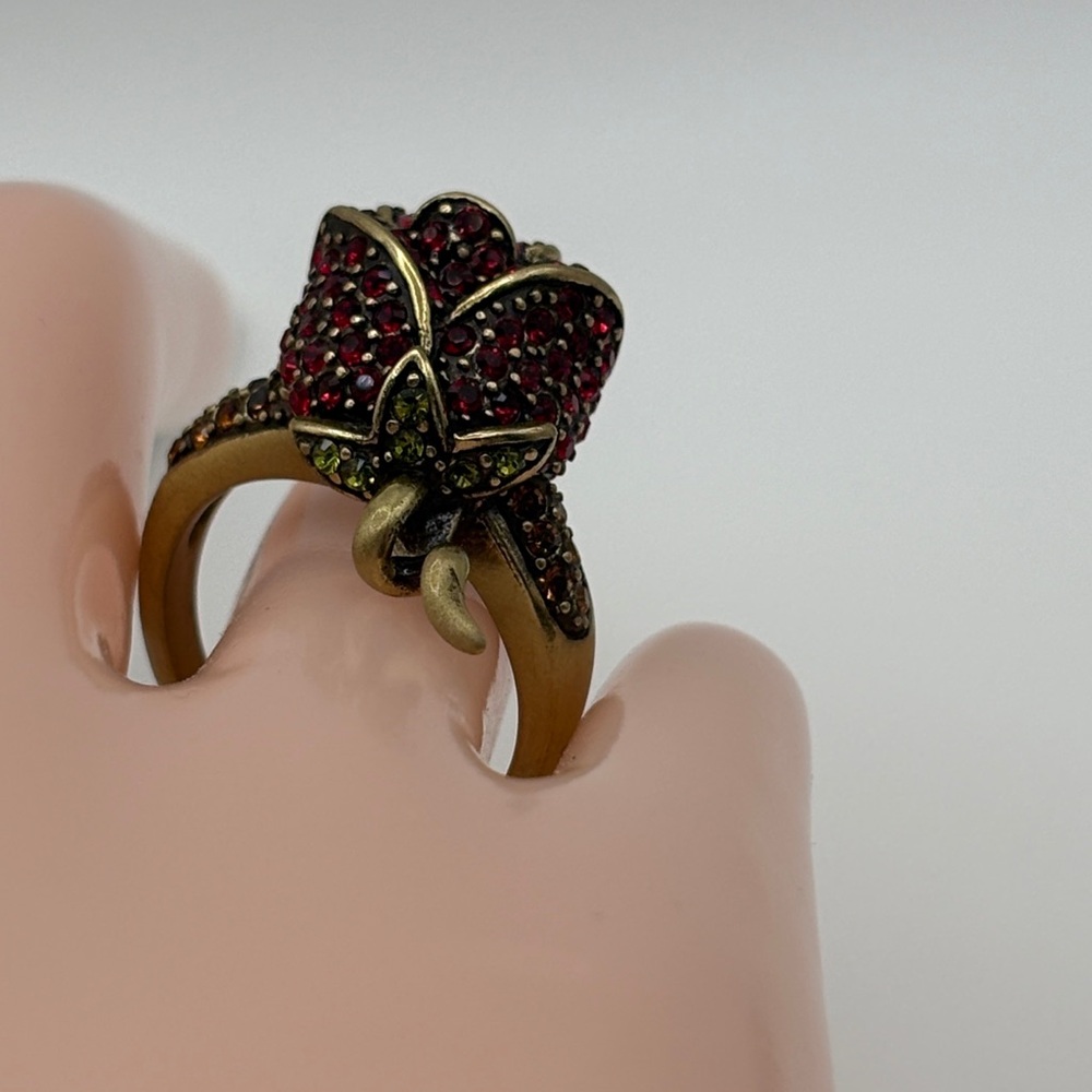 Heidi Daus Climbing Rose Size 10 Bold Dimensional Statement Bronze Red Green - Picture 13 of 17